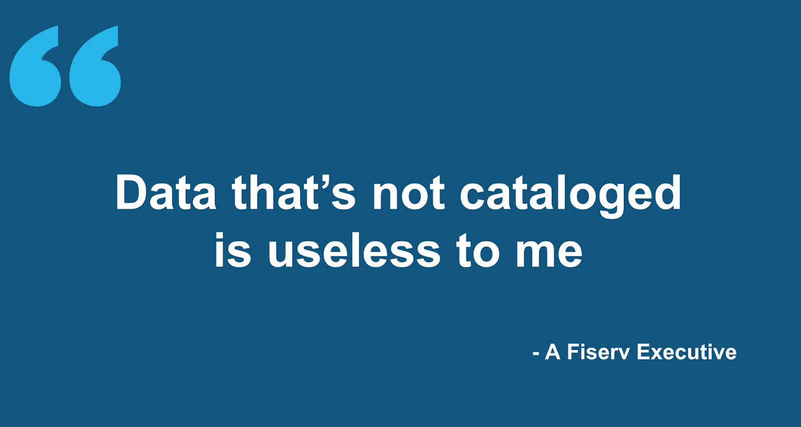 A quote from a Fiserv executive on the value of a data catalog. 