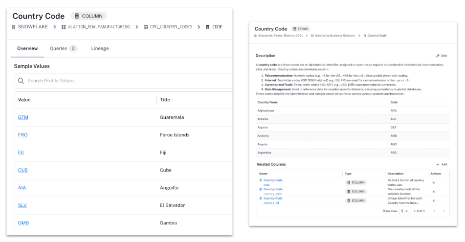 Screen mockup showing reference data management (RDM) within Alation