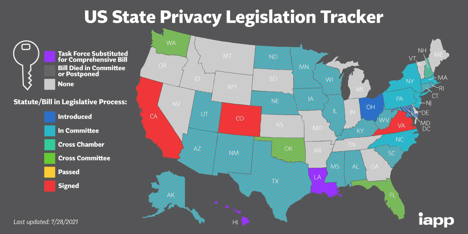 US map tracking state privacy legislation (IAPP)