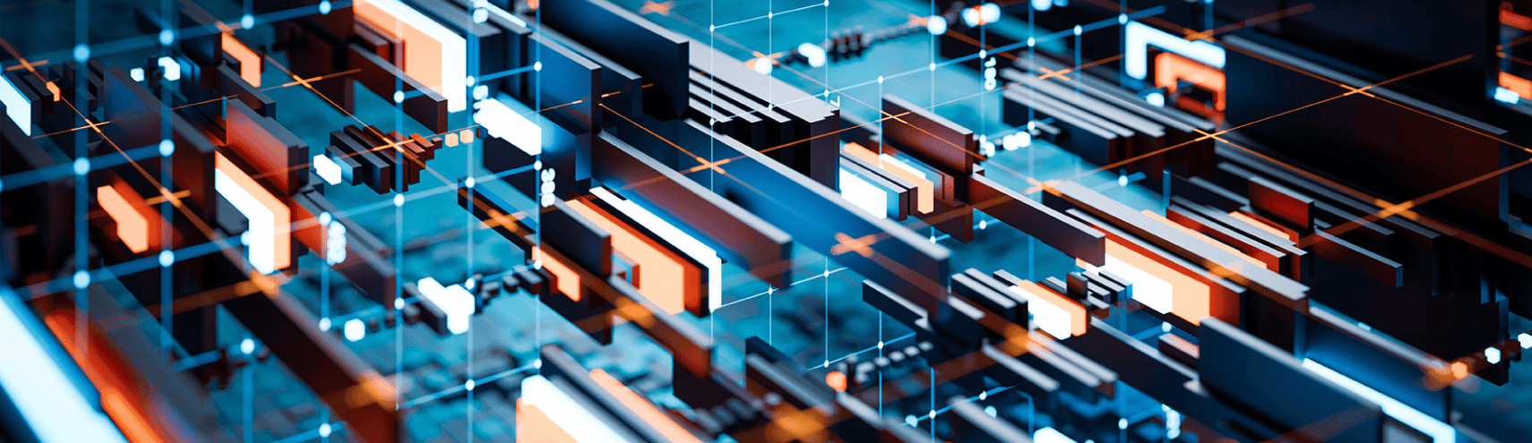 A deeper look inside the coding of a computer with some grid graphics overlaying it