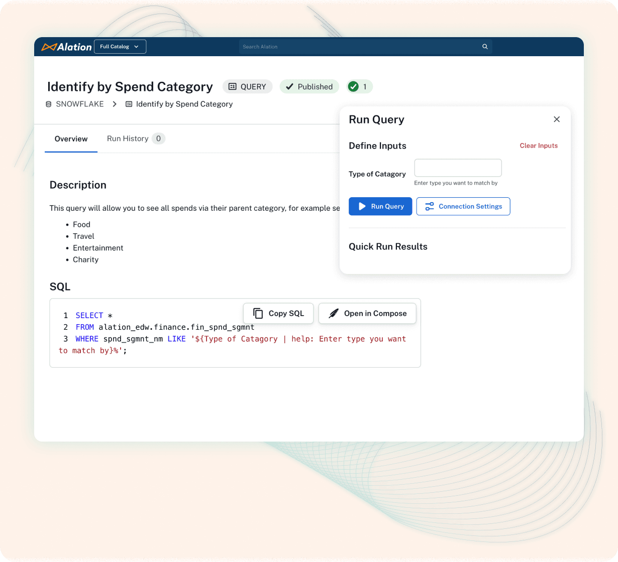 Product image of Alation Compose seamlessly running SQL queries using Alation Connectors