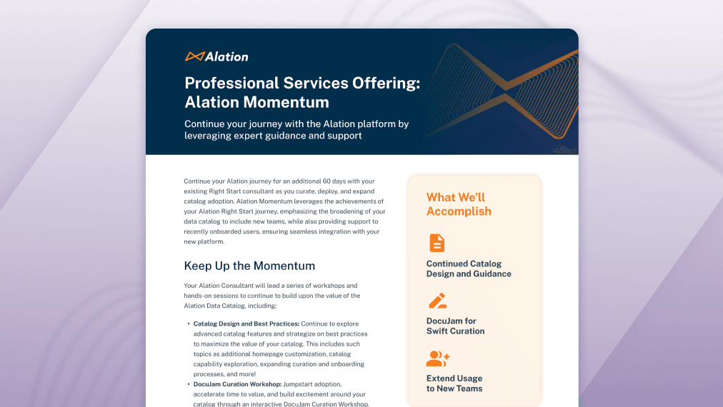Alation guide for Alation Momentum