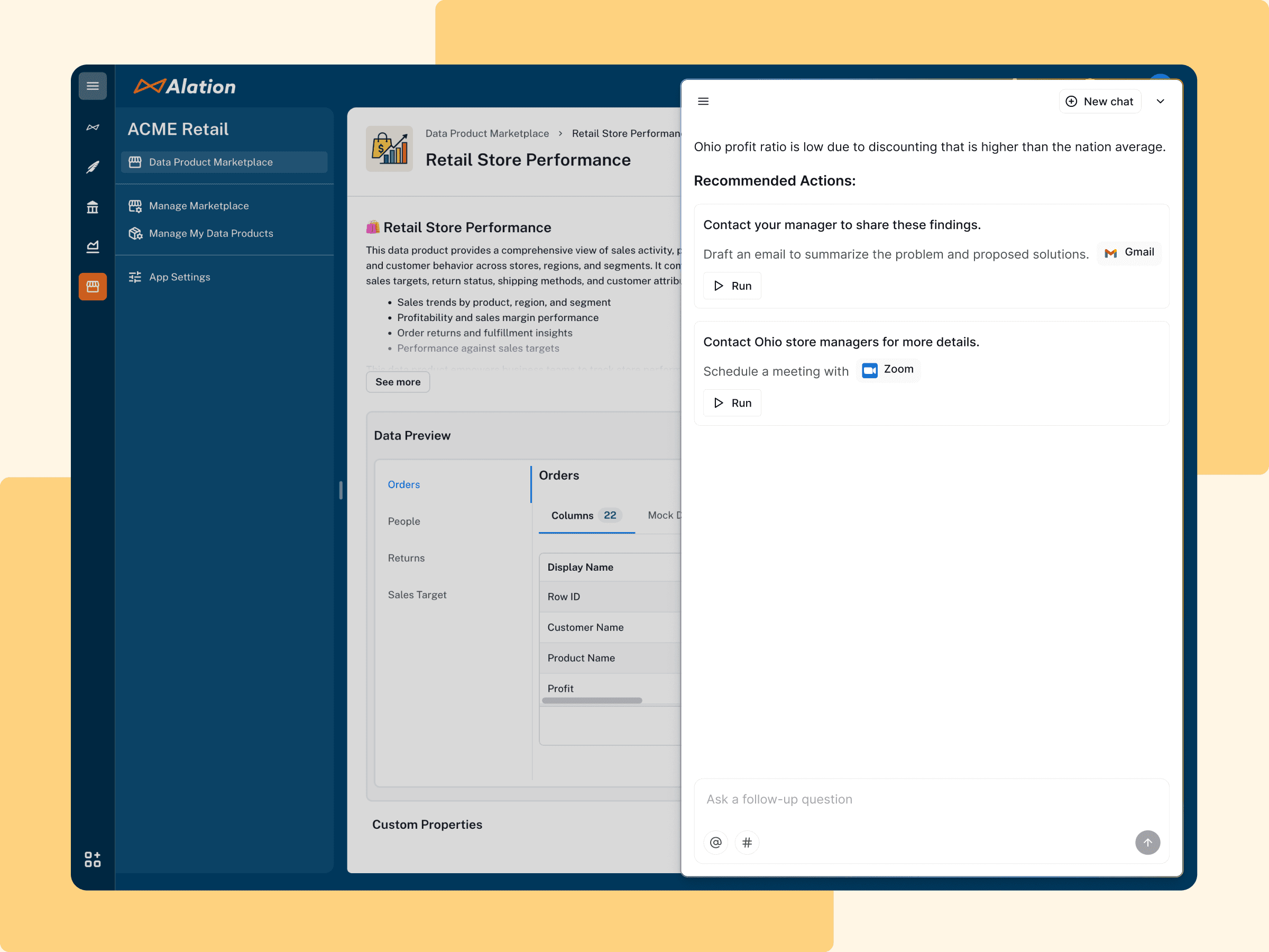 Alation product: Chat with Your Data-Act on what you learn