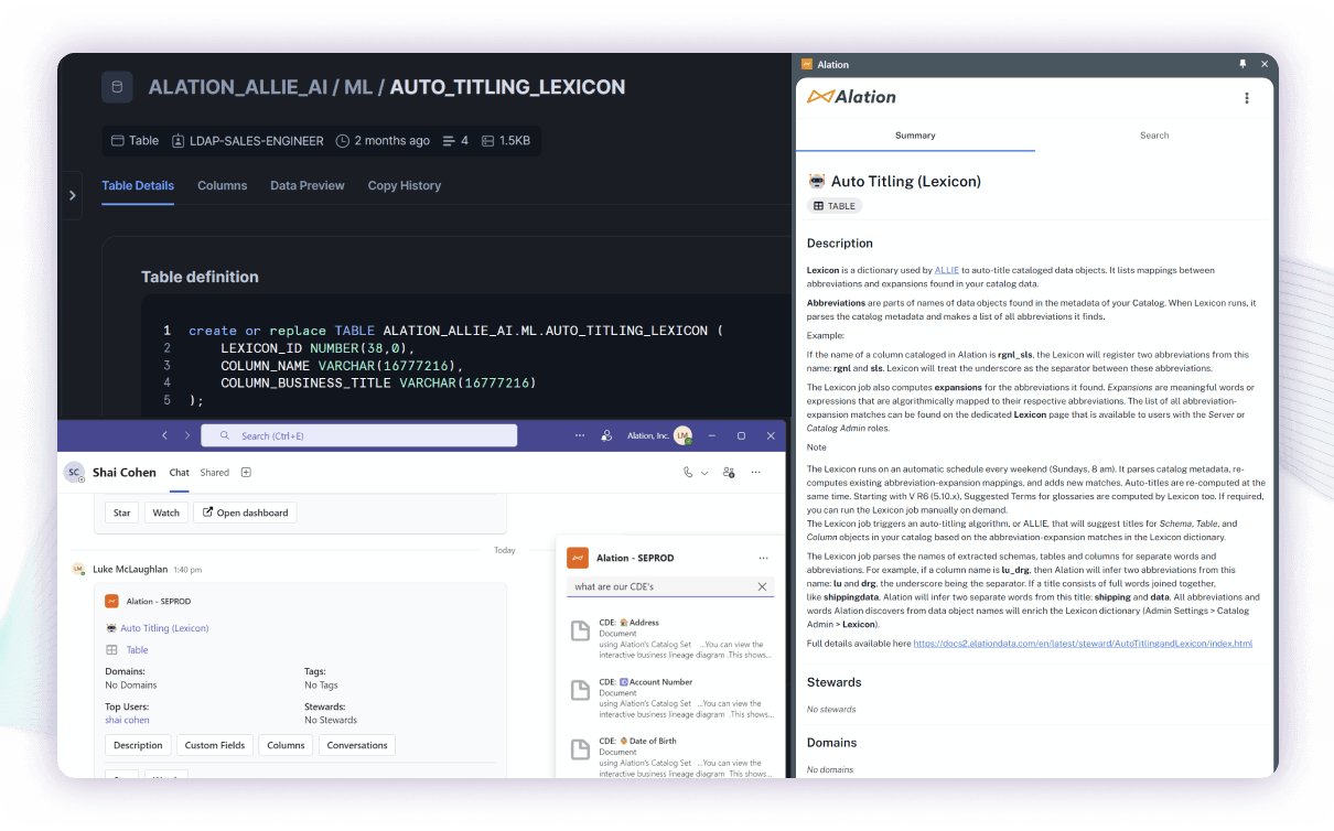 Alation Anywhere product image showing auto titling lexicon