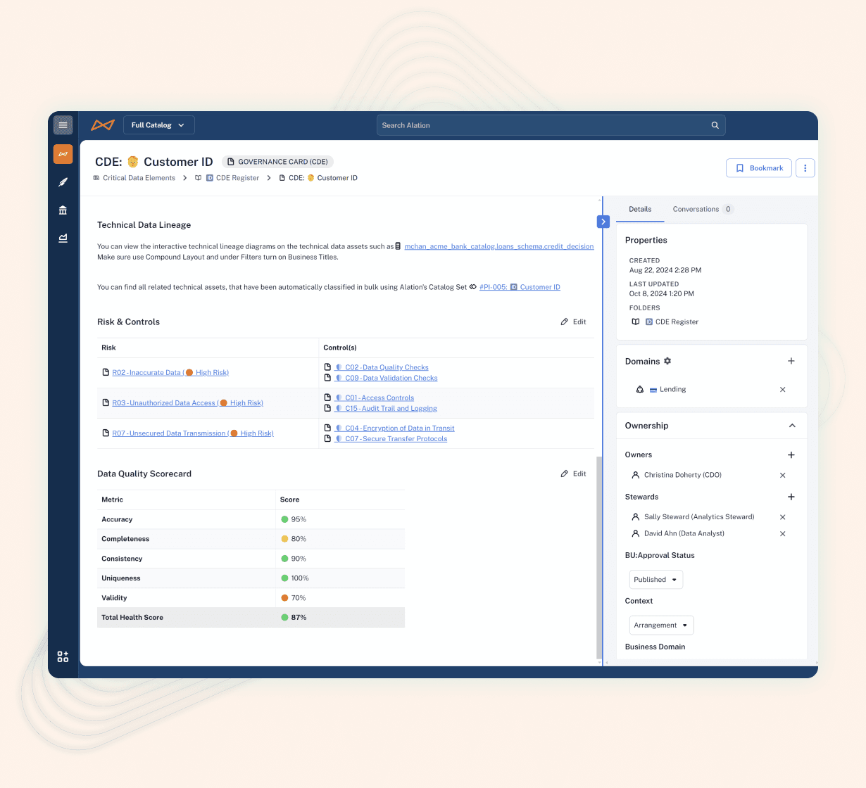 Product image showing the critical data elements within the Alation platform