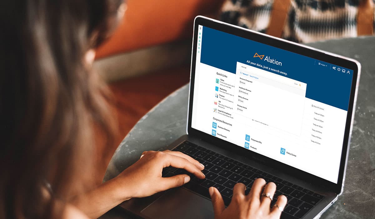 Opened laptop with Alation's Data Catalog software