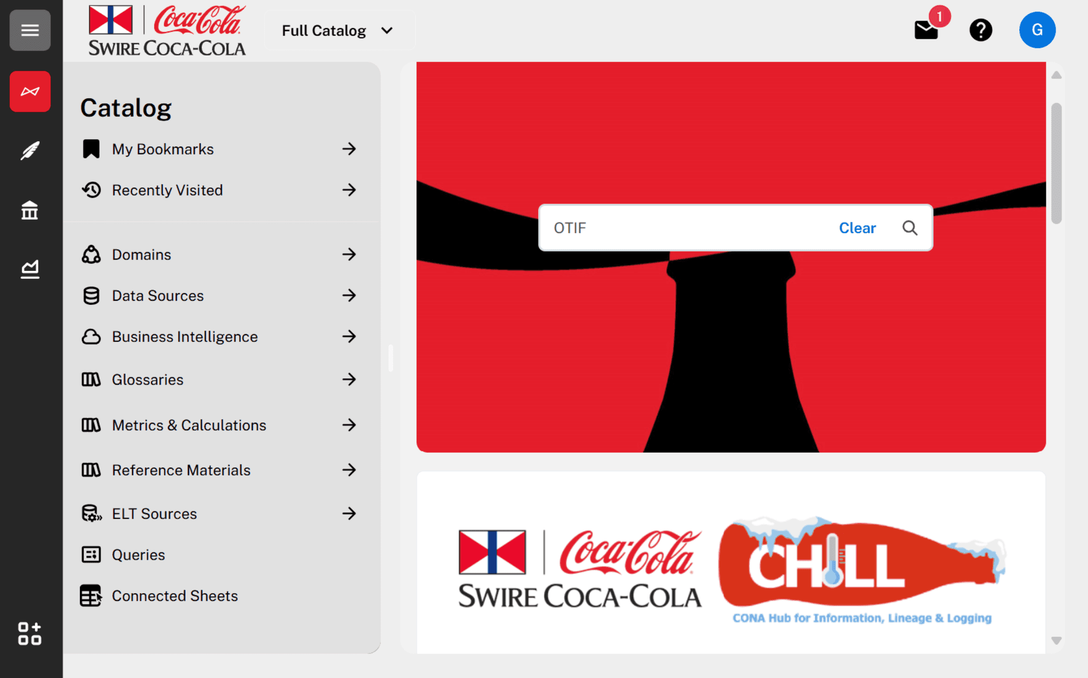 Screenshot of Coca Cola Swire's Alation homepage, nicknamed CHILL