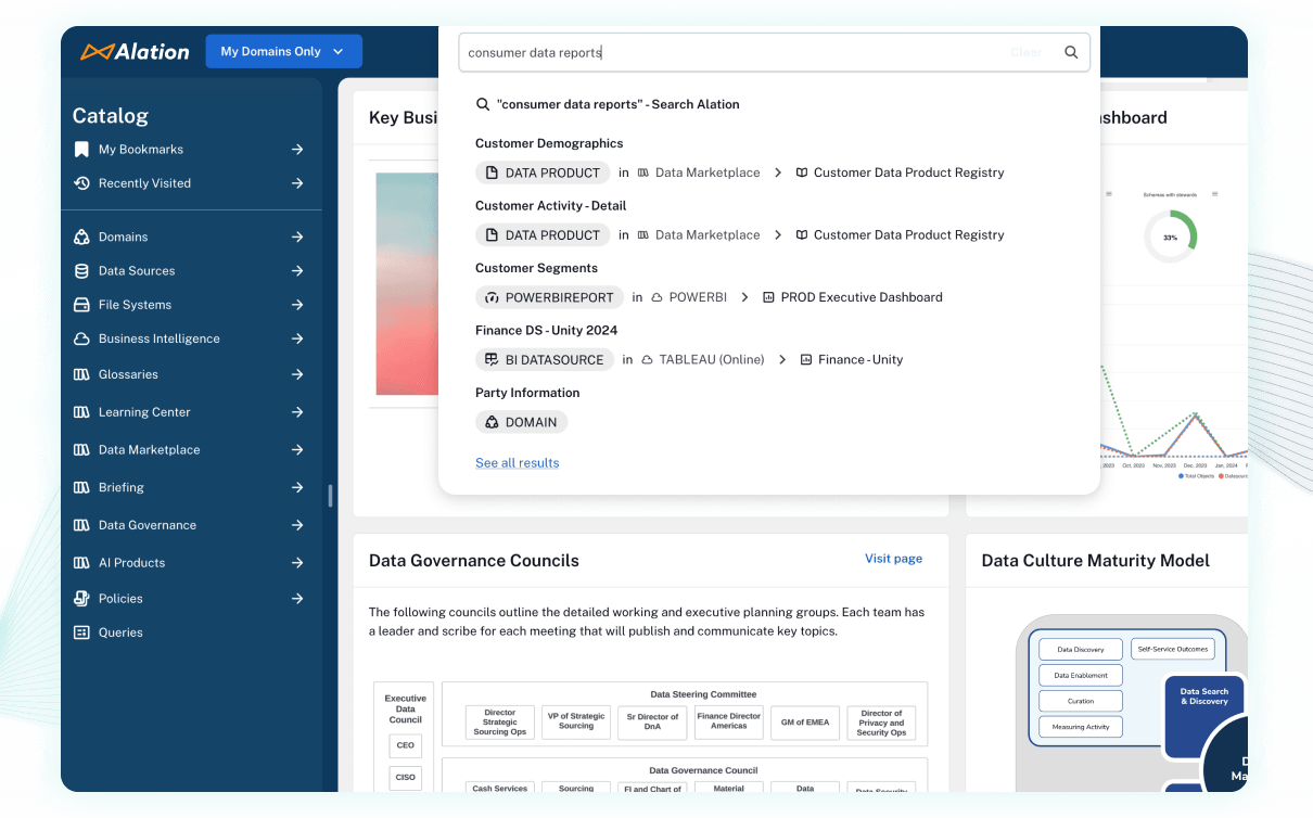 Product screenshot of Alation intelligent search