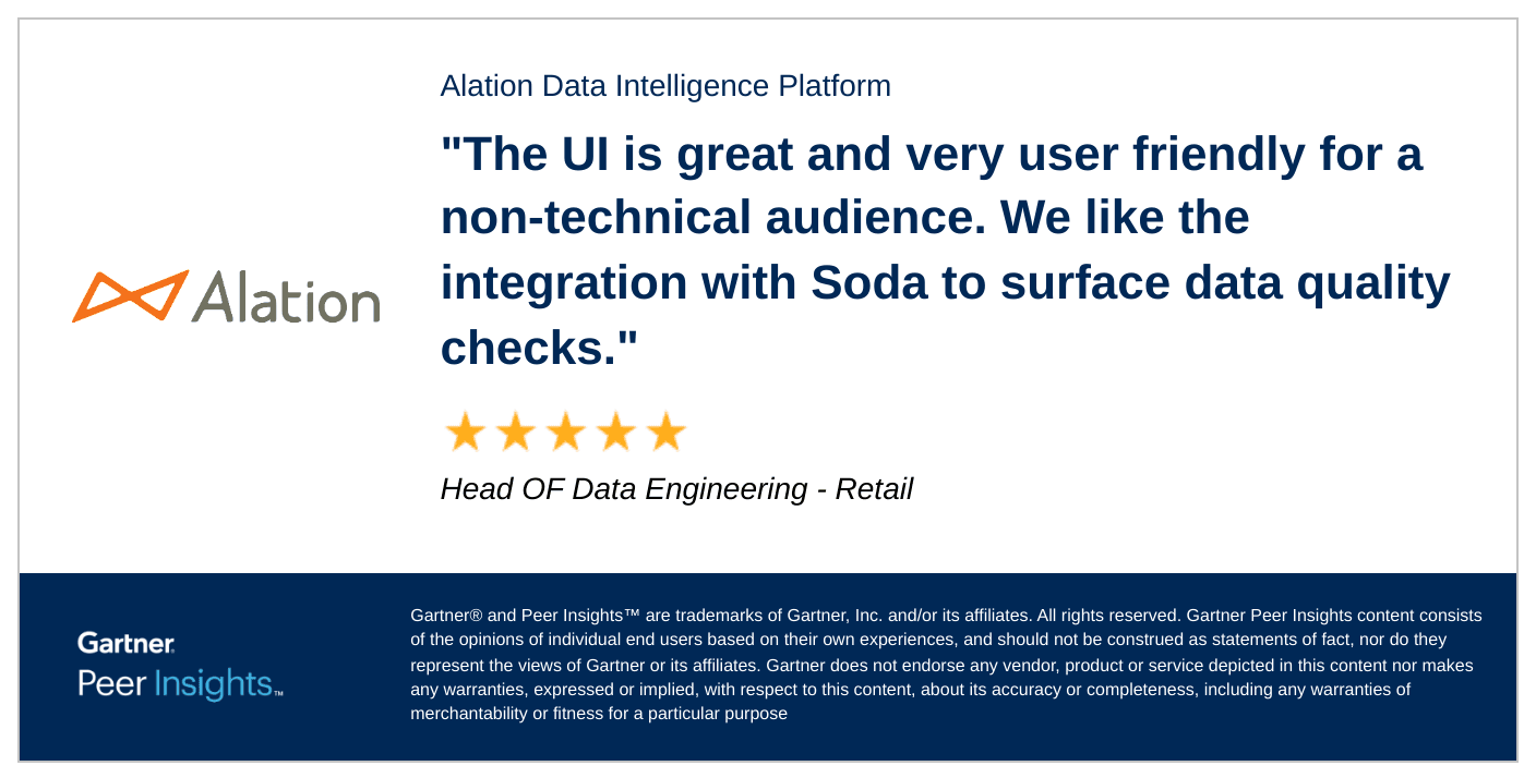 Happy customer quote for Alation (retail customer)
