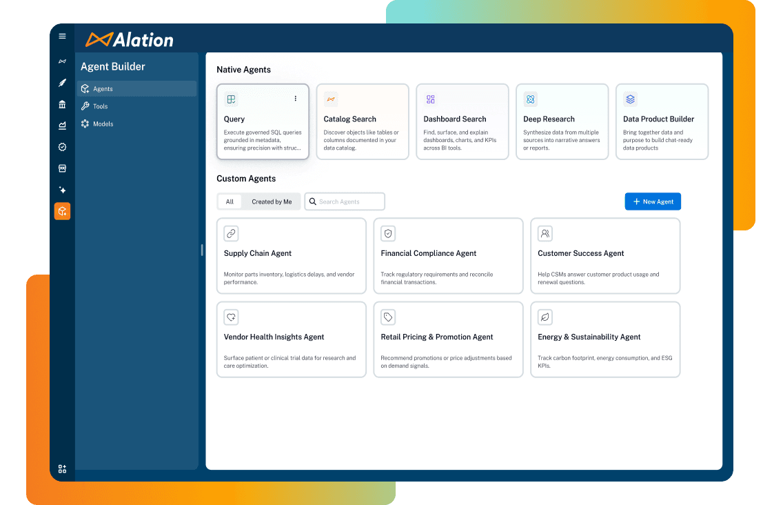Alation homepage hero: Agent Builder Product image