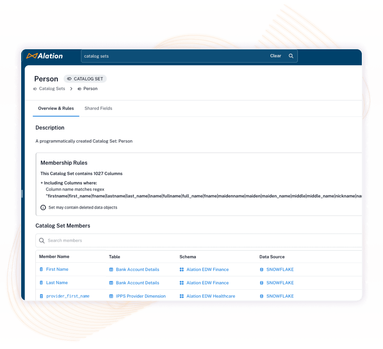 Product image showing the compliance and PII discovery within Alation