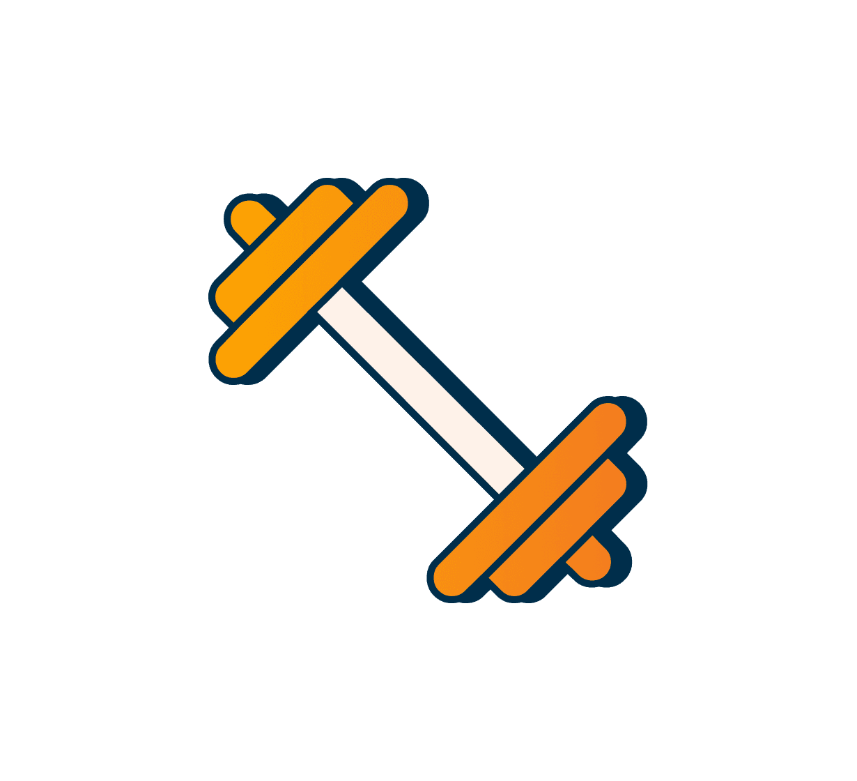 Stylized orange barbell or dumbbell icon with dark blue outline, representing fitness or strength training.